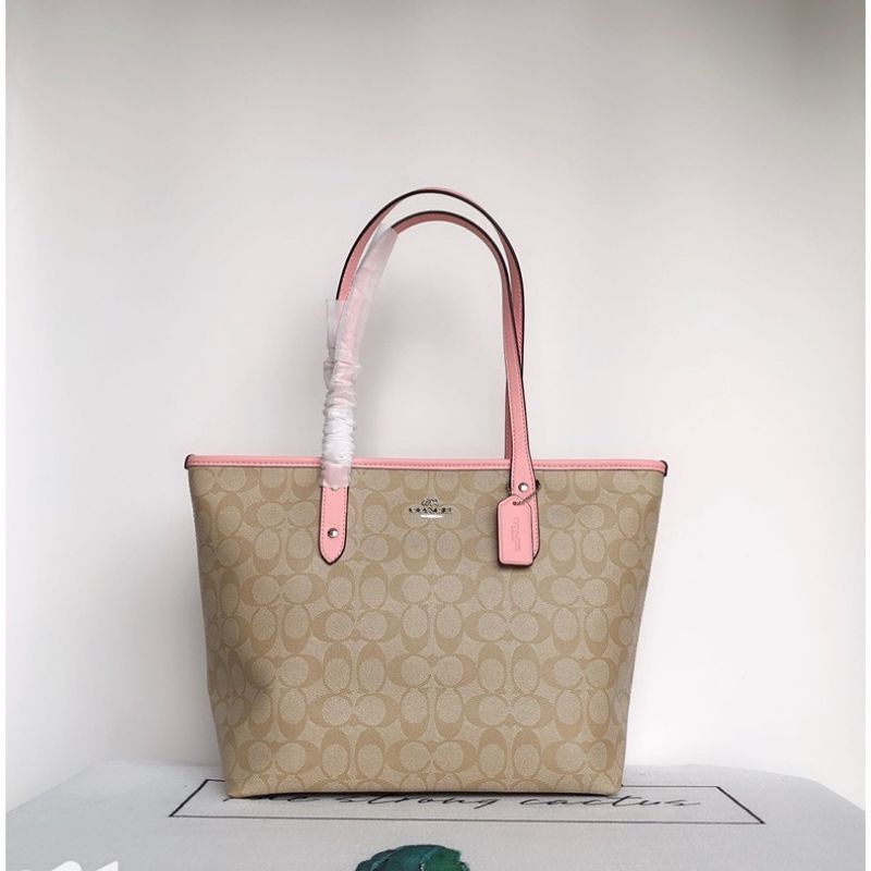 ของแท้ 💯%Coach City Signature Shopping Bag, กระเป๋าสะพายแฟชั่นสตรี, กระเป๋าถือ F58292