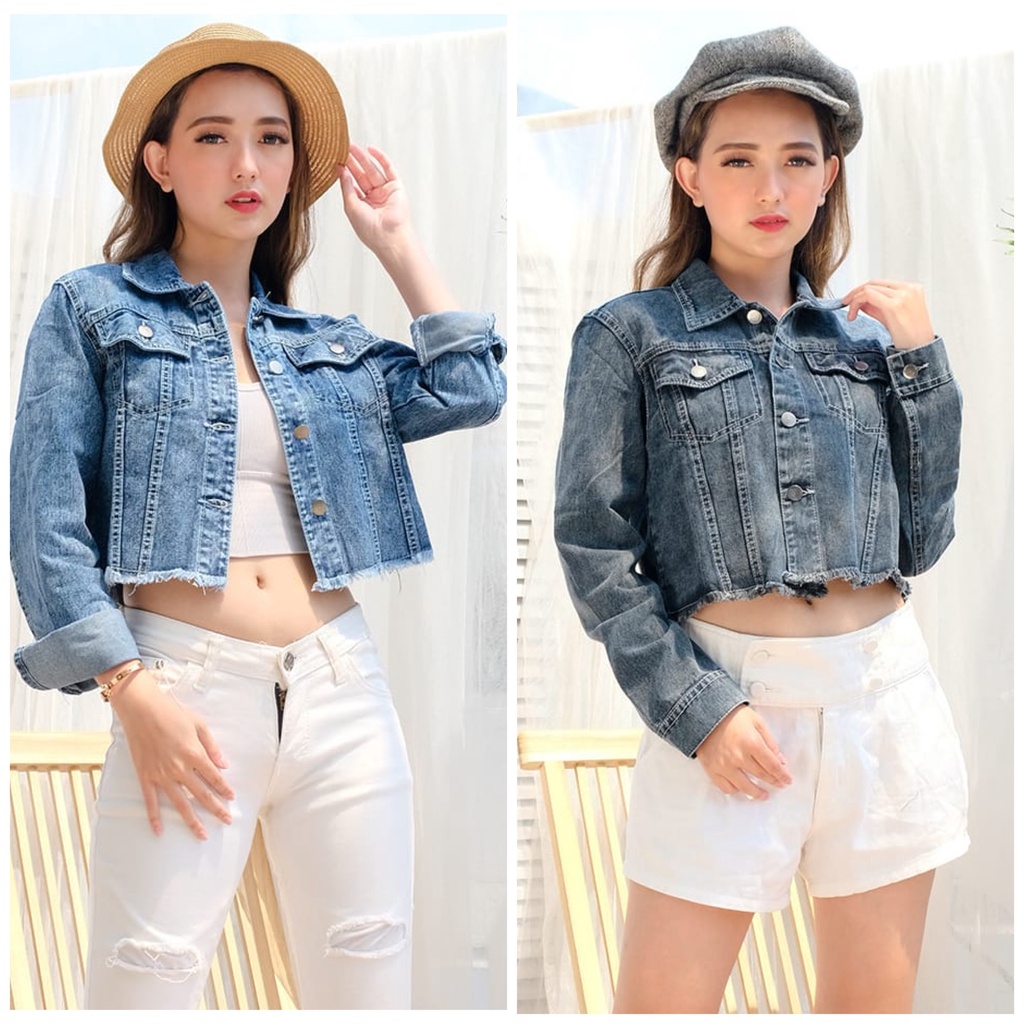 Himiso Women& 39;s Jacket Crop Jeans/ผ้าเดนิมยังไม่เสร็จ Oversize Pocket 154 / 134 คุณภาพดี