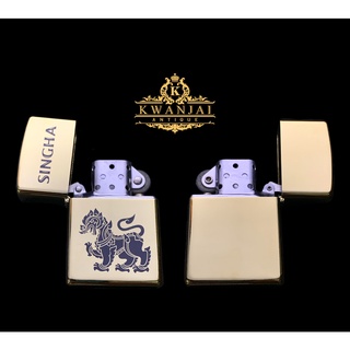 34 ไฟแช๊คแบบเติมน้ำมัน ทรงZippo สีทองลายเบียร์สิงค์