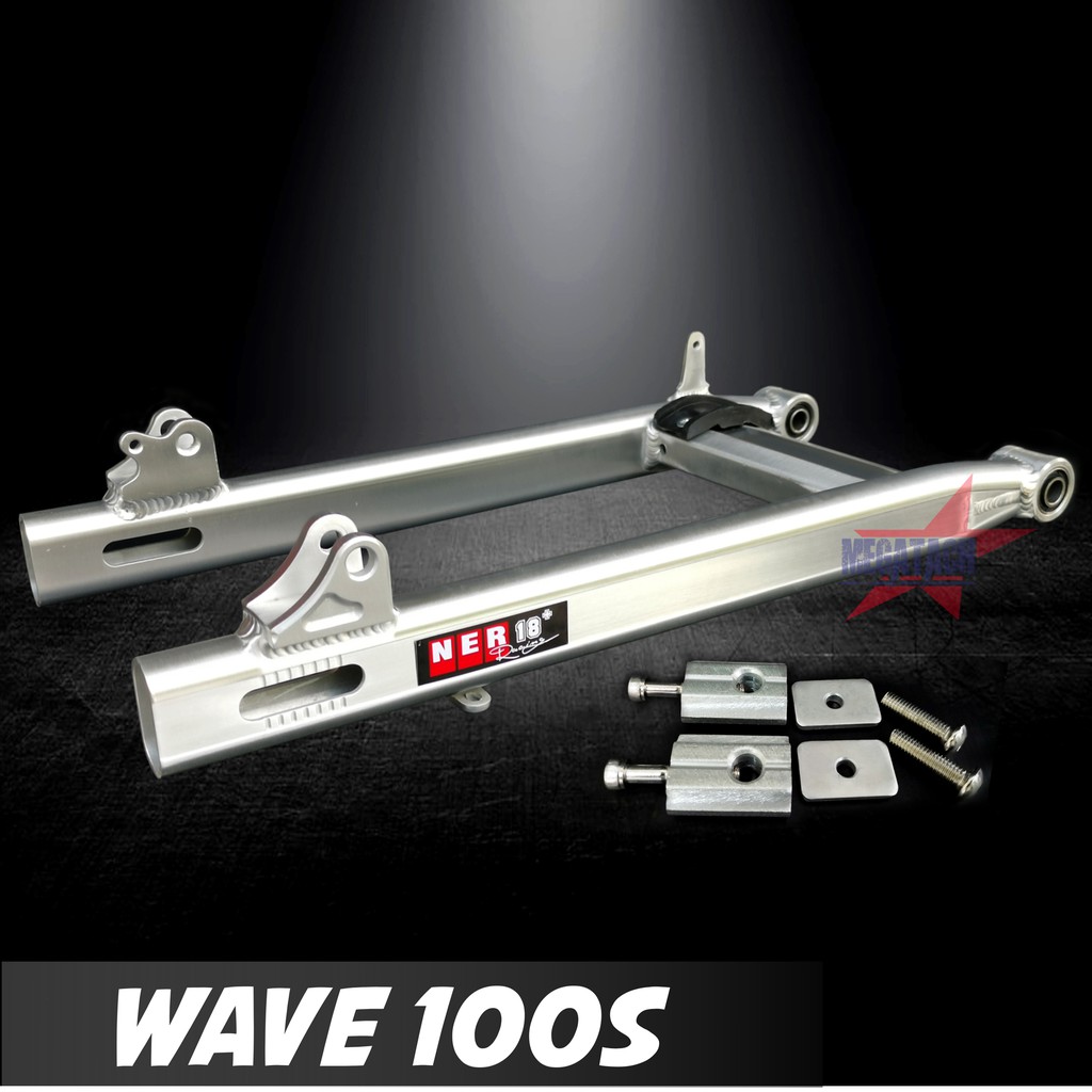 สวิงอาร์ม WAVE 100S  ยืด 2 นิ้ว อาร์มกล่อง สวิงอาร์ม เวฟ มีเนียม พร้อม หางปลาปรับระดับ+บู้ช+น๊อต ครบชุด อาม เกรด Aอามเวฟ
