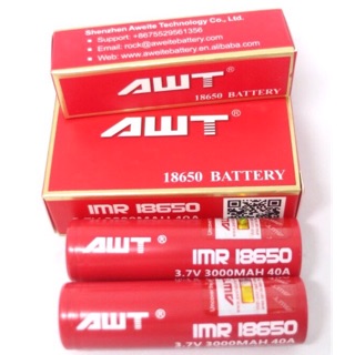 ถ่านชาร์จ awt แดง โปรโมชั่นพิเศษ ก้อนละ 85 บาท AWT 18650 3.7V 40 A