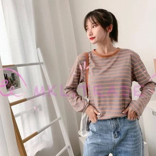 ✨Fairy style✨ เสื้อยืด แขนยาว คอกลม ลายทาง ผ้านิ่ม สวมใส่สบาย💎 #9307