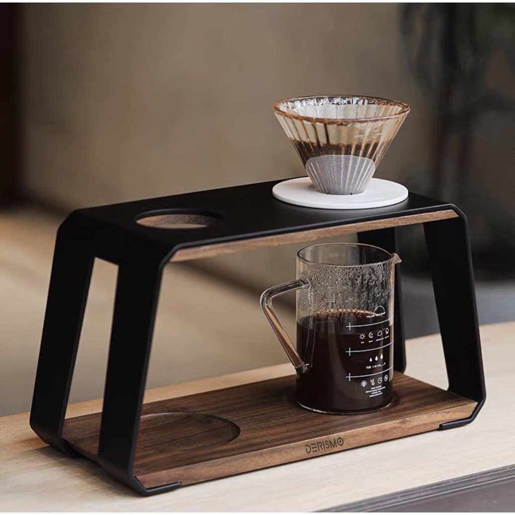 แท่นดริปกาแฟ DERISMO แท่นดริป 2 ช่อง วัสดุเหล็กและไม้แท้ แท่นวางดริปเปอร์