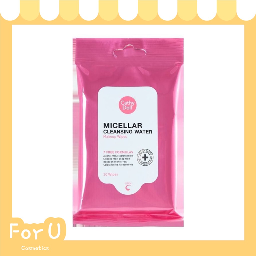 Cathy Doll Micellar Cleansing Water Makeup Wipes 1ซอง (10แผ่น/ซอง) เคที่ดอลล์ แผ่นเช็ดเครื่องสําอาง 