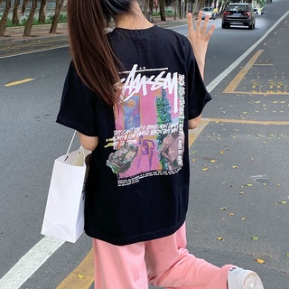 เสื้อยืด เสือยืดผู้ชาย Stussy Daydream เสื้อยืดแขนสั้นลําลอง ทรงหลวม พิมพ์ลายกราฟฟิติ สําหรับผู้หญิง