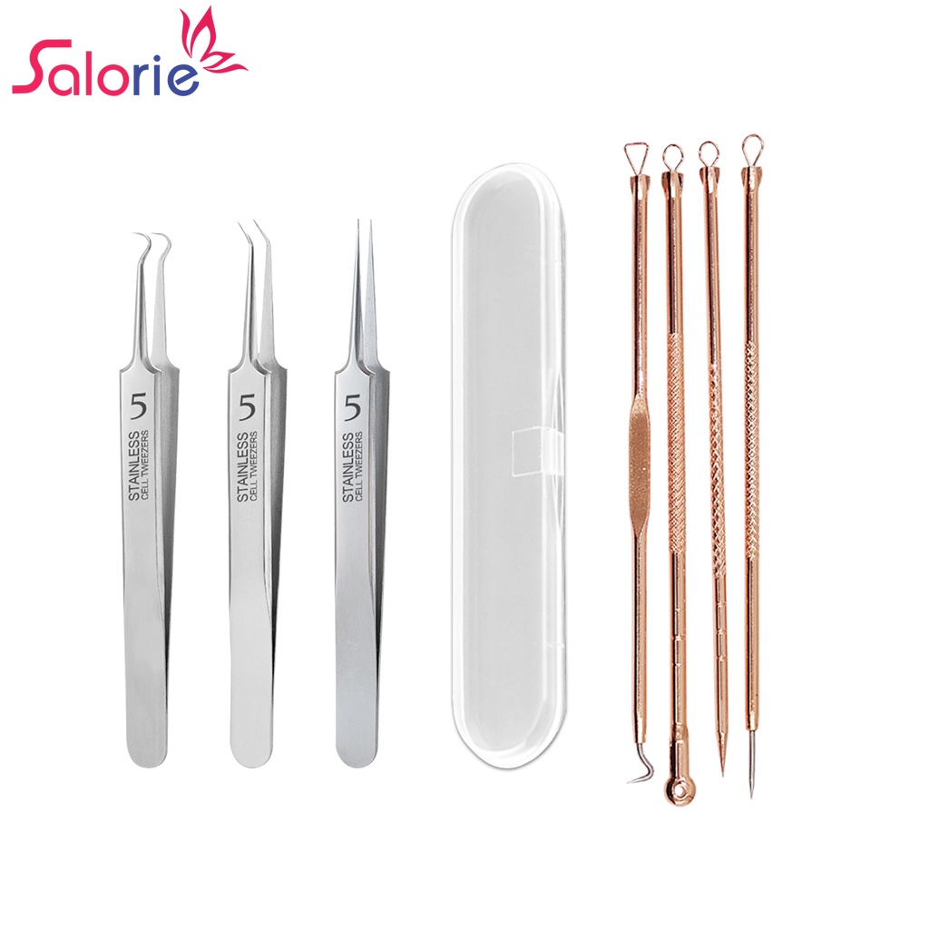 Salorie ชุดเครื่องมือทําความสะอาดสิวเสี้ยน สิวเสี้ยน เข็มกําจัดสิวเสี้ยน ใบหน้า ความงาม สเตนเลสสตีล ชุดทําความสะอาดผิวหน้า