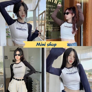 Mini shop🌸พร้อมส่ง🌸(58067-3) เสื้อครอปไหมพรม คอกลมแขนยาว น่ารักสีพื้นกำลังมา