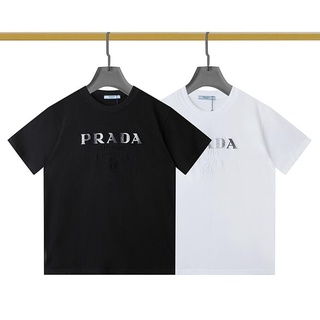 เสื้อยืดแขนสั้น ผ้าฝ้าย พิมพ์ลาย Prad 3 มิติ แบบนูน สีเงิน แฟชั่นสําหรับผู้ชาย และผู้หญิง