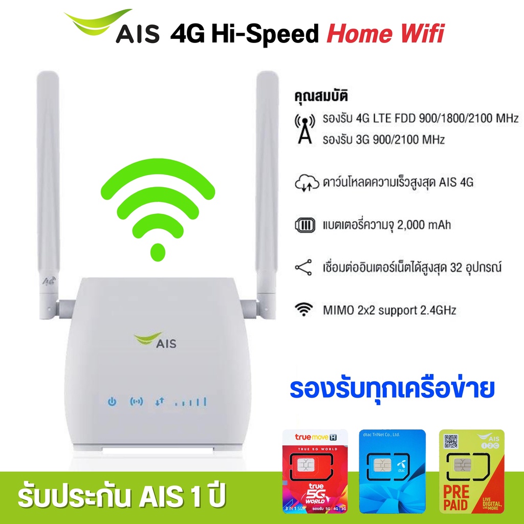 AIS 4G Hi-Speed HOME WiFi ใส่ซิมได้ รองรับทุกเครือข่าย* รับประกันศูนย์AIS 1 ปี ตัวเลือก 2 แบบ