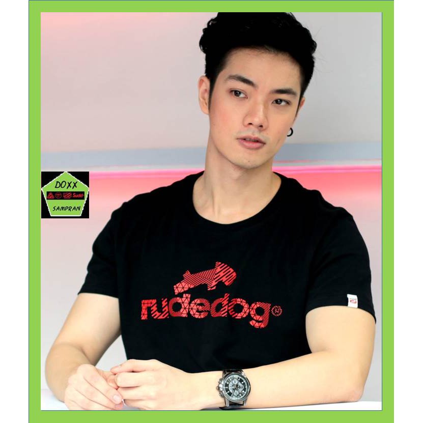 rudedog เสื้อคอกลม ชายหญิง รุ่น logo18  สีดำ