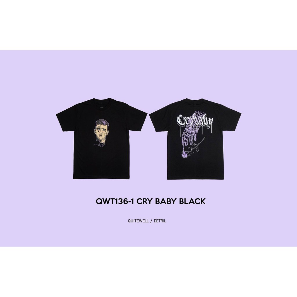เสื้อยืดผ้าฝ้าย QWT136-1 CRY BABY BLACK