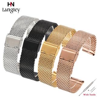 1.0 Line Hook Full Stainless Steel Mesh Band Wristwatch Straps with Rose Golden Black Color Watchband For Men Women Wristwatch Fashion Durable Straps Wholesale 18mm 20mm 22mm 24mm