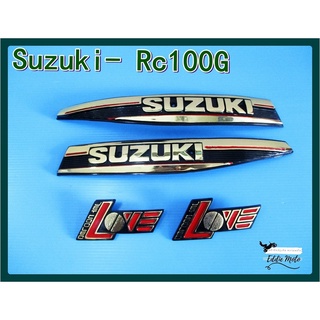 SUZUKI RC100G FUEL TANK EMBLEM &amp; SIDE COVER EMBLEM SET "GOLD" // สัญลักษณ์ข้อความ SUZUKI ข้างถังน้ำมัน และฝากระเป๋าข้าง