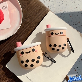 เคสหูฟังบลูทูธ ซิลิโคนนุ่ม ลาย Boba Tea 3D พร้อมตะขอ สําหรับ Apple Airpods 3 2 1 Pro