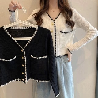 ส่งทันที Cici"พร้อมส่ง"(NO. 6534-1)เสื้อถักแขนยาว กระดุมทอง ใส่แล้วดูแพง สวยหรู