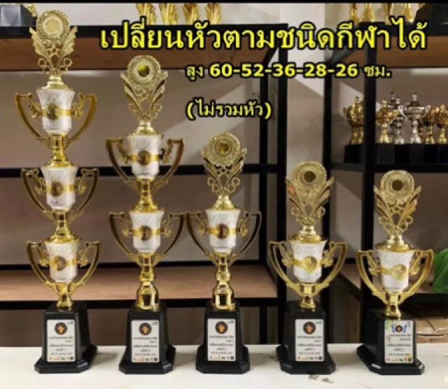 ถ้วยรางวัลชุด 5 ใบเรียงลำดับเปลี่ยนหัวตามกีฬาได้ (ทำป้ายข้อควาฟรีทักมาแจ้งนะครับ)