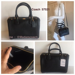 พร้อมส่ง Coach 57521 มีหมุดทอง Mini Bennett Satchel Crossgrain Leather handbag Black ของแท้