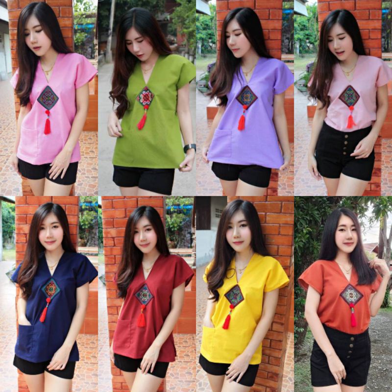 🚛พร้อมส่ง⚡เสื้อพื้นเมือง เสื้อทรงกระเหรี่ยง เสื้อผ้าฝ้าย