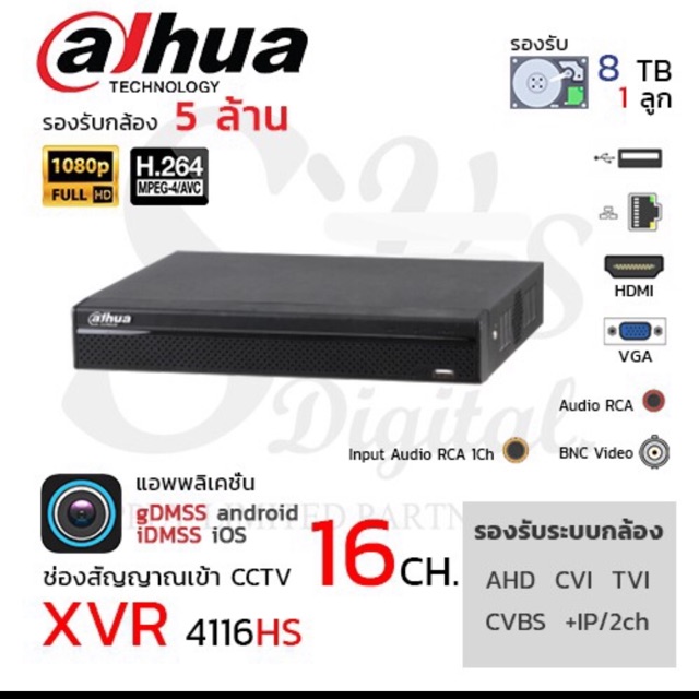 เครื่องบันทึก กล้องวงจรปิด 16 ช่องสัญญาณ DHI-XVR4116HS H.264 16 CH แบรนด์ Dahua