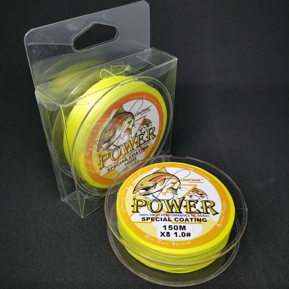 POWER  150เมตร สายตกปลา 100% PE ถัก8เส้น ( X8) เบอร์ 1.0 2.0 3.0 4.0 5.0 6.0 8.0สีเหลือง เหนียวๆ