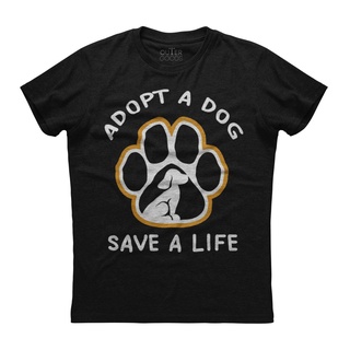 เสื้อยืดแขนสั้น ผ้าฝ้าย พิมพ์ลายกราฟฟิค Adopt A Dog Save A Life สีดํา สําหรับผู้ชาย และคู่รัก