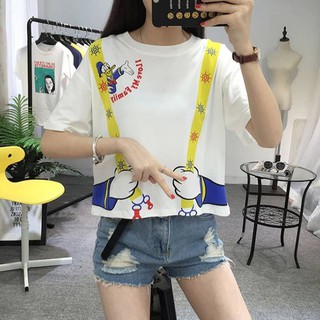 เสื้อแฟชั่น คอกลม แขนสั้น ลายการ์ตูน สีขาว 6720 ขาว