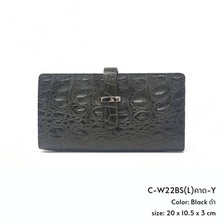 Prang Crocodile Leather Long Bi-fold Wallet กระเป๋าสตางค์สองพับยาว หนังจระเข้ C-W22BS(L)คาด-Y