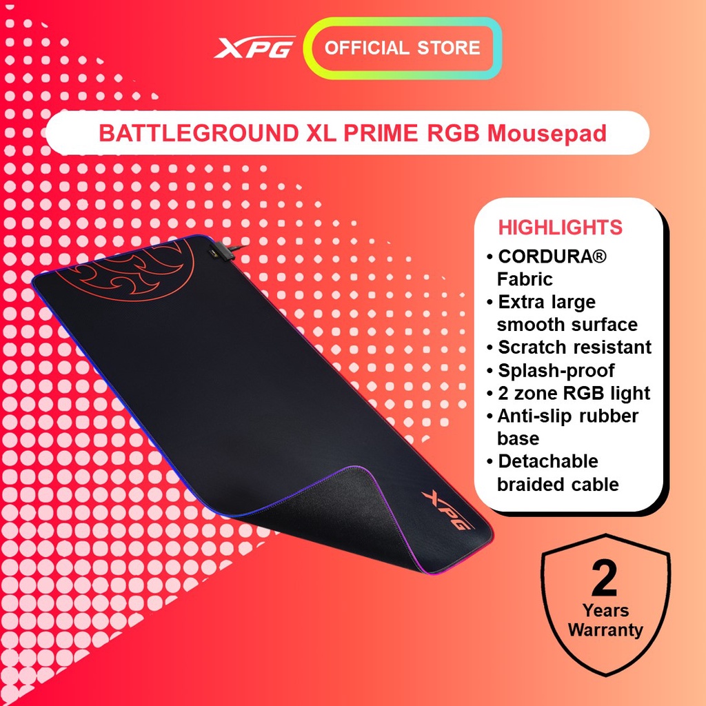 XPG Battleground XL Prime CORDURA RGB Gaming แผ่นรองเมาส์ขนาดใหญ่พิเศษ (900 มม. x 420 มม.)