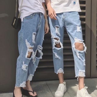 【shengwofu.TH】Spot Spring and Summer New Mens Ripped Jeans Mens Korean Style Fashion Pants Mens Loose Social Pants Mens Beggar Pants