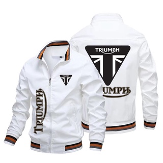 Triumph LOGO Sportswear Baseball UniformTIGER SPORT 850 900GT 765 TRIDENT 660 STREET TRIPLE R SPEED TRIPLE 1200RS STREET SCRAMBLER 1200 BONNEVILLE T120 T100 BOBBER Shop Custom Workwear Zip Stand Collar Plus Size Long Sleeve Sweater Aviator Jacket