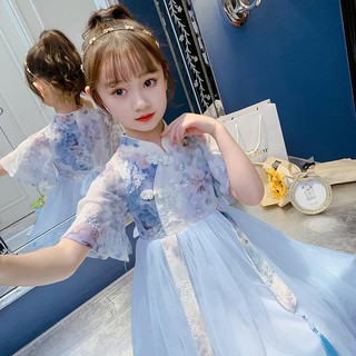 ₪ชุดเด็กผู้หญิง, ชุดฤดูร้อน, Hanfu 2021 ใหม่ชุดเจ้าหญิงสไตล์จีน, กระโปรงผ้ากอซ, กระโปรงนางฟ้า super western สำหรับเด็ก