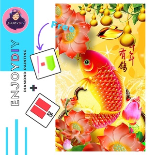 ครอสติสคริสตัล 5d diy diamond painting แบบเม็ด ลาย ปลาทองน้ำเต้า ติดเต็ม เม็ดกลม Enjoy DIY พร้อมส่งจากไทย