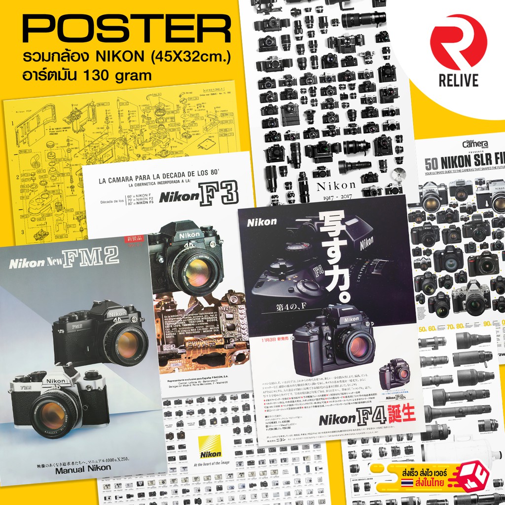 Poster โปสเตอร์ รวมกล้อง นิคอน Nikon 📷 โปสเตอร์ ติดผนัง กล้อง นิคอน 📷 ขนาด 45x32 ซม.