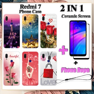 2 IN 1 Redmi 7 เคสโทรศัพท์ พร้อมกระจกนิรภัย เซรามิค ป้องกันหน้าจอ โค้ง ฟิล์มนิรภัย โรแมนติก