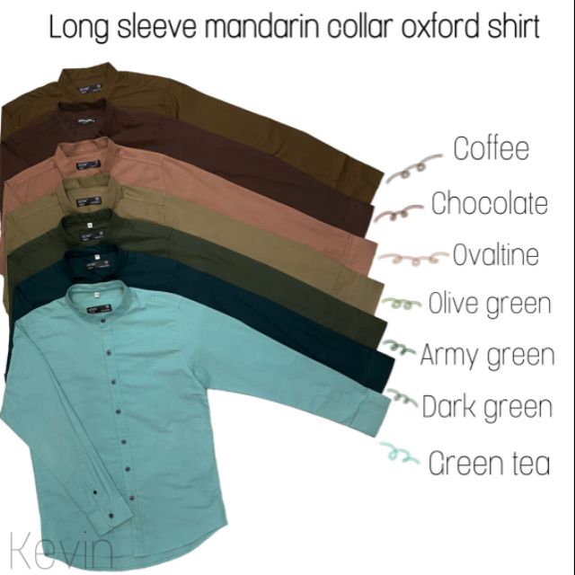 เสื้อคอจีนแขนยาวสีพื้น Long​ sleeve​ mandarin​ collar​ oxford​ shirt​