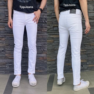 JEANSEXPRESS Slim-fit White กางเกงยีนส์สีขาว ผ้ายืด สวมใส่สบาย ทรงสลิมสวย ซิปงานตัดเย็บอย่างดี Size 26-36 รับชำระปลายทาง