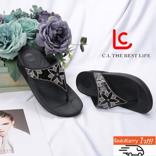 CL รองเท้าแตะหญิง รองเท้าเพื่อสุขภาพ เบา นุ่ม ใส่สบาย CDM577  สีดำกับสีเงิน （ไซส์มาตรฐาน เบอร์ 36-41）