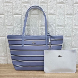 Lacoste Women Reversible Stripe Print zip Tote Bag