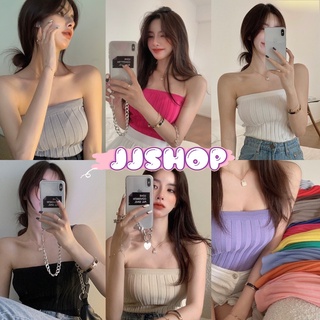 JJ Shop​💜​พร้อมส่ง  เสื้อเกาะอก ไหมพรม ผ้าร่อง สีสันให้เลือกเยอะมาก น่ารักเทรนเกาหลี "7128" -C