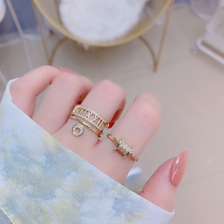 【Ready Stock】แหวนเพทายชุบทอง 18 K ตัวเลขโรมันสําหรับผู้หญิง