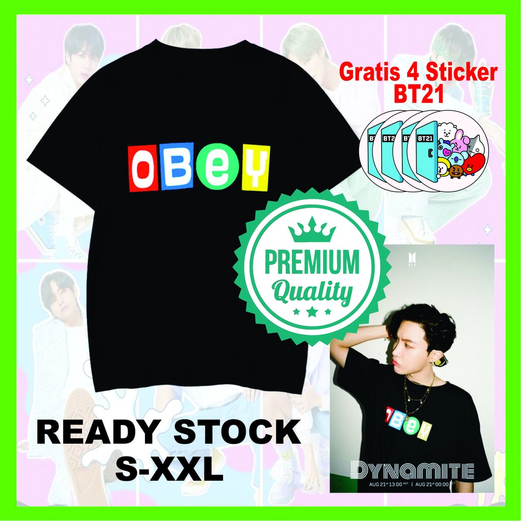 OBEY JHOPE DYNAMITE BTS เสื้อยืดฟรี 4 ชิ้น BT21 สติ๊กเกอร์