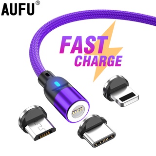 Aufu 3A สายชาร์จ USB แม่เหล็ก 3 In 1 ชาร์จเร็ว สายเคเบิล Micro USB Type C สําหรับ Realme สายชาร์จแม่เหล็ก สําหรับ Android