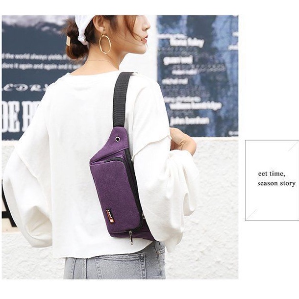 (W112)กระเป๋าคาดเอว ขนาดพอดี ใส่แล้วไม่ตุง ผ้าลายสียีนส์ vgetbag