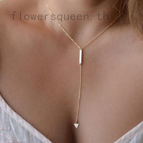 flowersqueen Lady Simple Geometric Triangle Metal Strip Short Tassel Chain Necklace New x