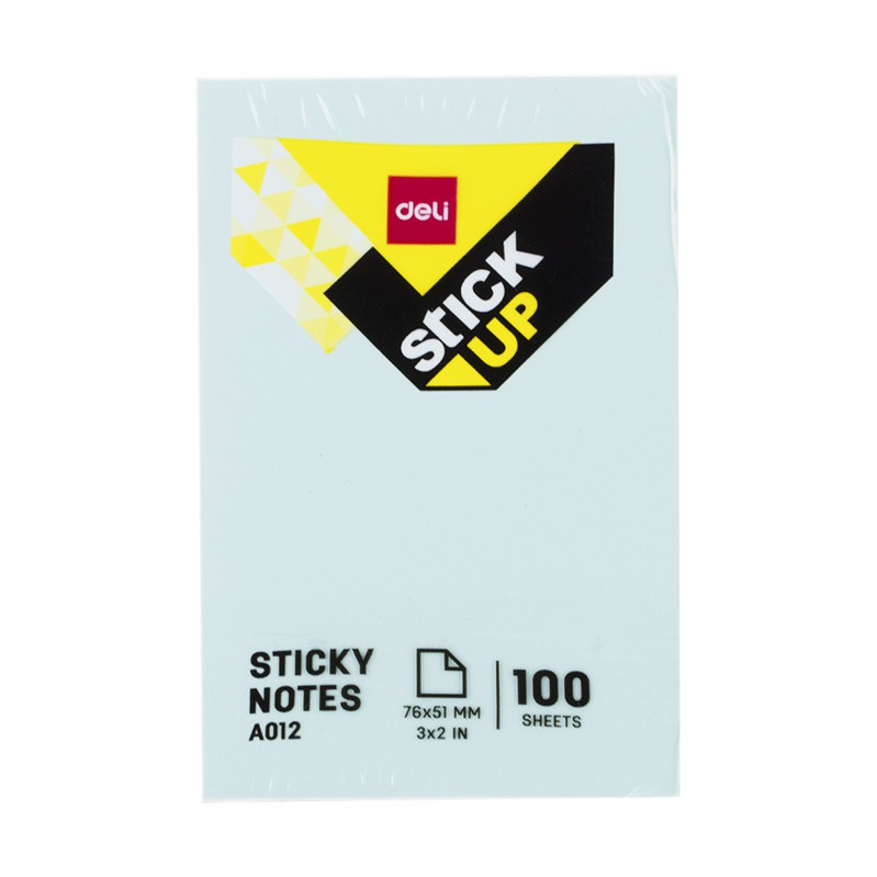 Sticky note กระดาษโน๊ตมีกาว 76×51 มม. สีธรรมดา 100แผ่น/ก้อน คละสี deli รุ่น A01202