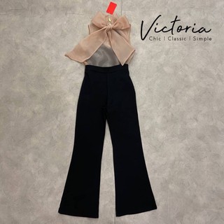 พร้อมส่ง🎁เสื้อแขนกุดผ้าแก้วคอโบว์+กางเกง 🎁Victoria