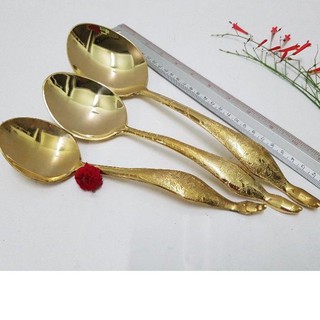 Brass byfa  F1174,F1175 ,F1176 ทัพพีทองเหลืองตอกลาย 3ขนาด ช้อน งานฝีมือ  ทัพพีเรียบแวววาว ทองเหลืองแท้
