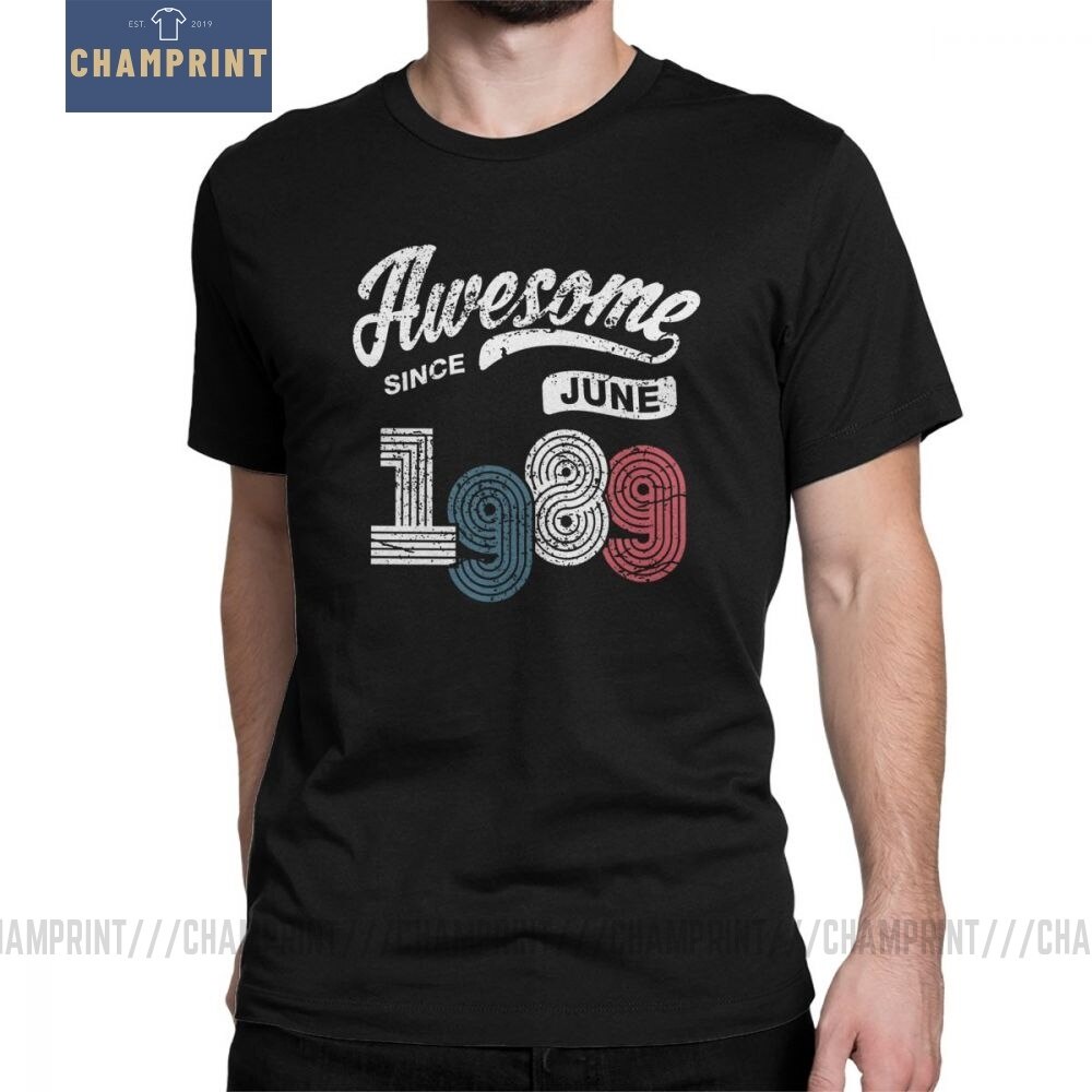 เสื้อยืดผ้าฝ้ายพิมพ์ลายคลาสสิก เสื้อยืดแขนสั้น ผ้าฝ้าย ลาย Awesome Since June 1989 29th Birthday Nov