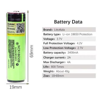 แบตเตอรี่18650 Liitokala 3,400mA