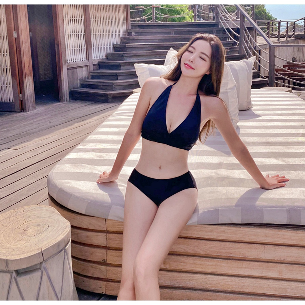 🏖BikiniTime (M-XL) SB140 มี6สี บิกินี่ ทูพีซ บราทวิสต์คล้องคอ ชุดว่ายน้ำเซ็กซี่ สีพื้น ชุดเที่ยวทะเล - รูปที่ 2